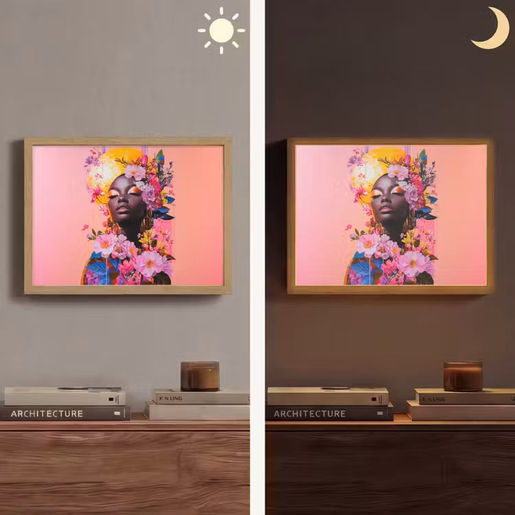 Kleurrijk - Bloemen - Vrouw - Zon Light Box met batterij (Wandlamp) middel -sfeer3