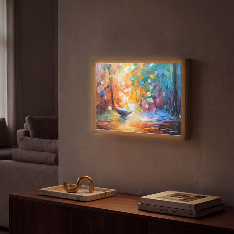 Kleurrijk - Olieverf - Water - Boot Light Box met batterij (Wandlamp) middel -sfeer1