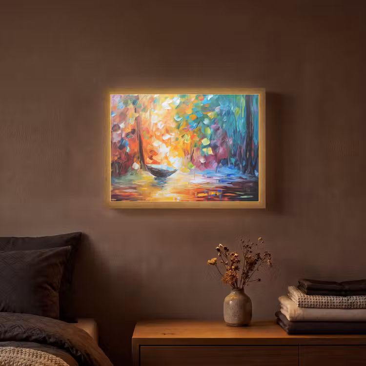 Kleurrijk - Olieverf - Water - Boot Light Box met batterij (Wandlamp) middel -sfeer4