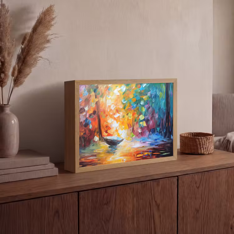 Kleurrijk - Olieverf - Water - Boot Light Box met batterij (Wandlamp) middel -sfeer2