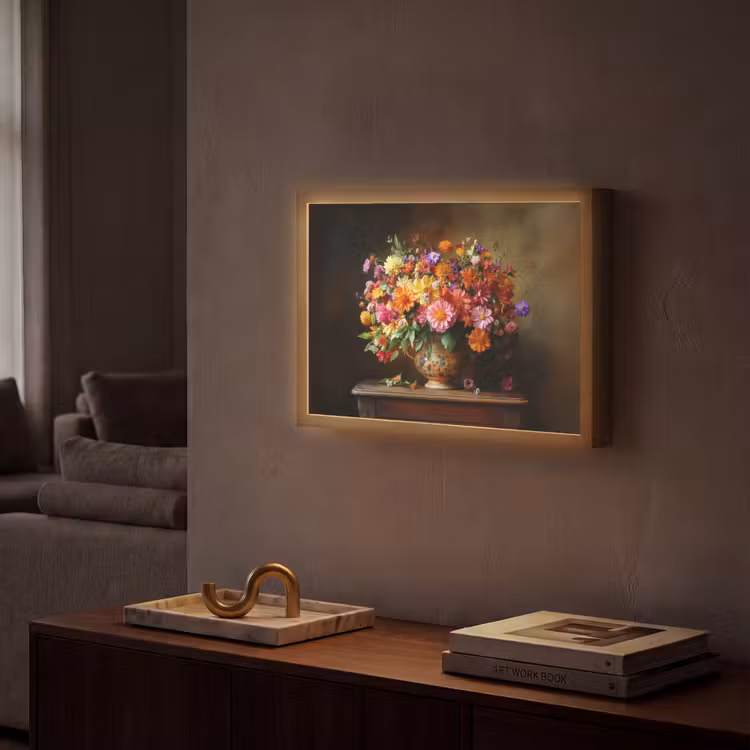 Kleuren - Boeket - Vaas - Hout Light Box met batterij (Wandlamp) middel -sfeer1