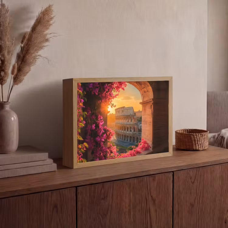 Colosseum - Rome - Roze Bloemen Light Box met batterij (Wandlamp) middel -sfeer2