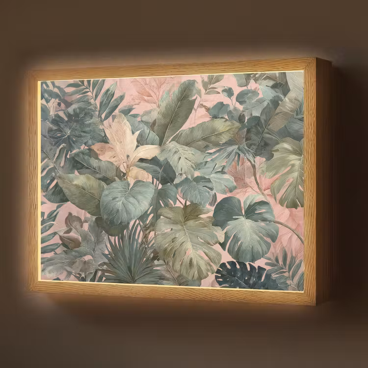 Compositie van bladeren - Groen - Roze Light Box met batterij (Wandlamp) middel -z3d_website