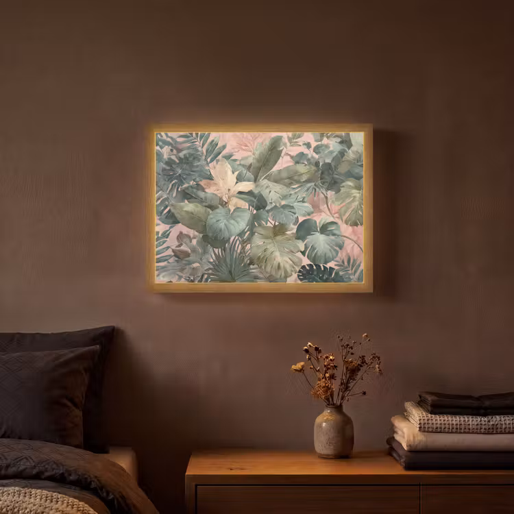 Compositie van bladeren - Groen - Roze Light Box met batterij (Wandlamp) middel -sfeer4