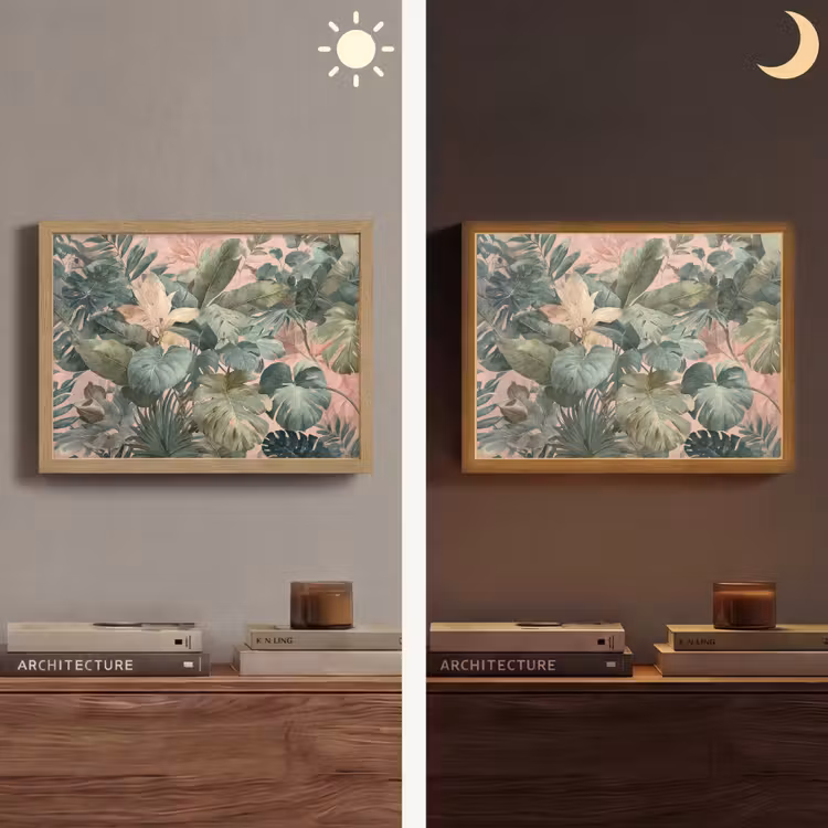 Compositie van bladeren - Groen - Roze Light Box met batterij (Wandlamp) middel -sfeer3