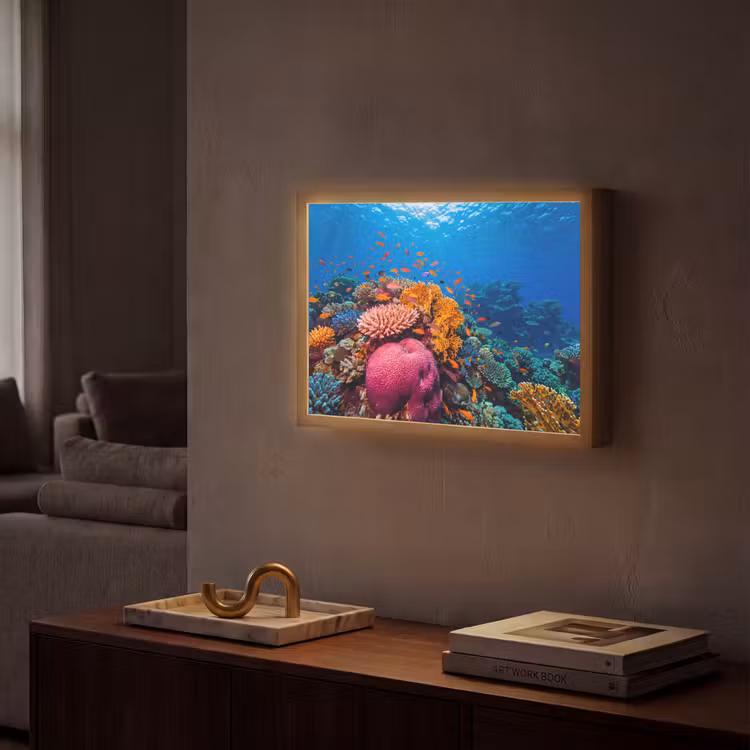 Koraal - Vissen - Oceaan - Natuur - Kleurrijk Light Box met batterij (Wandlamp) middel -sfeer1