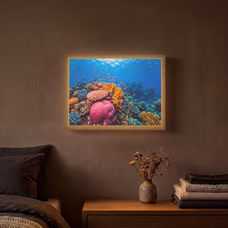 Koraal - Vissen - Oceaan - Natuur - Kleurrijk Light Box met batterij (Wandlamp) middel -sfeer4