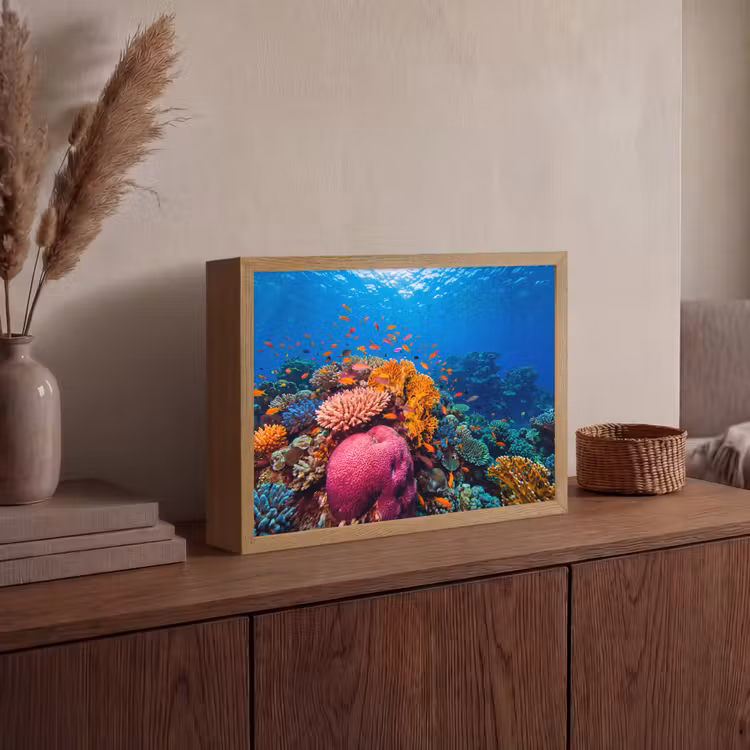 Koraal - Vissen - Oceaan - Natuur - Kleurrijk Light Box met batterij (Wandlamp) middel -sfeer2