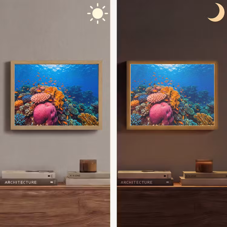 Koraal - Vissen - Oceaan - Natuur - Kleurrijk Light Box met batterij (Wandlamp) middel -sfeer3