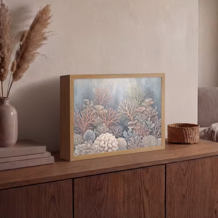 Koraal - Zeeleven - Onderwater - Illustratie - Natuur Light Box met batterij (Wandlamp) middel -sfeer2