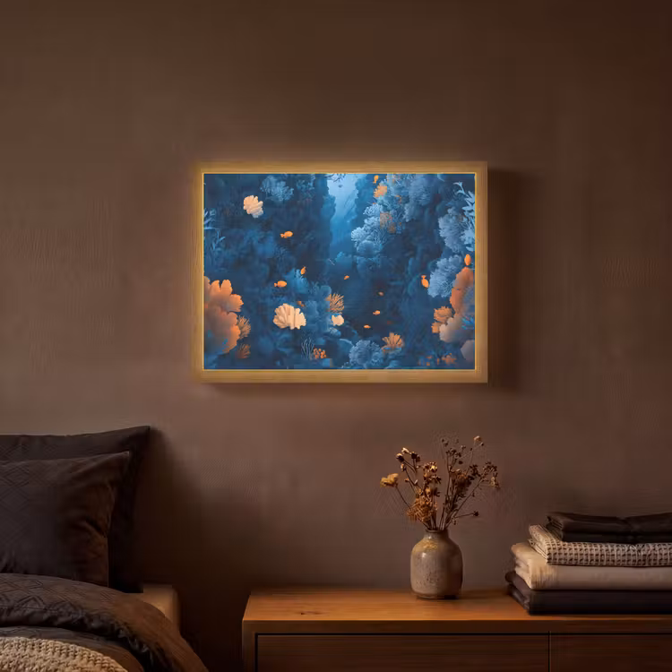 Koraalrif - Vissen - Oceaan - Blauw Light Box met batterij (Wandlamp) middel -sfeer4