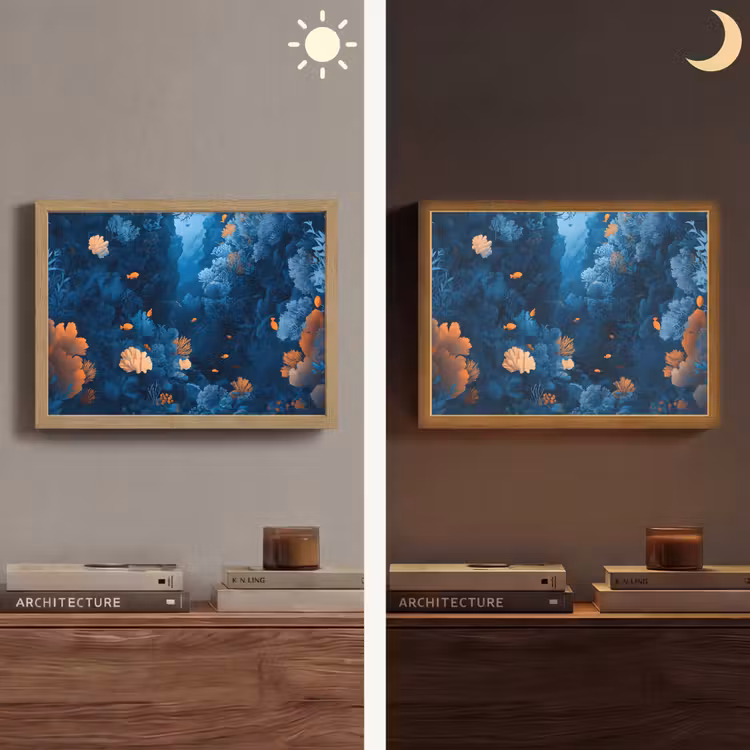 Koraalrif - Vissen - Oceaan - Blauw Light Box met batterij (Wandlamp) middel -sfeer3