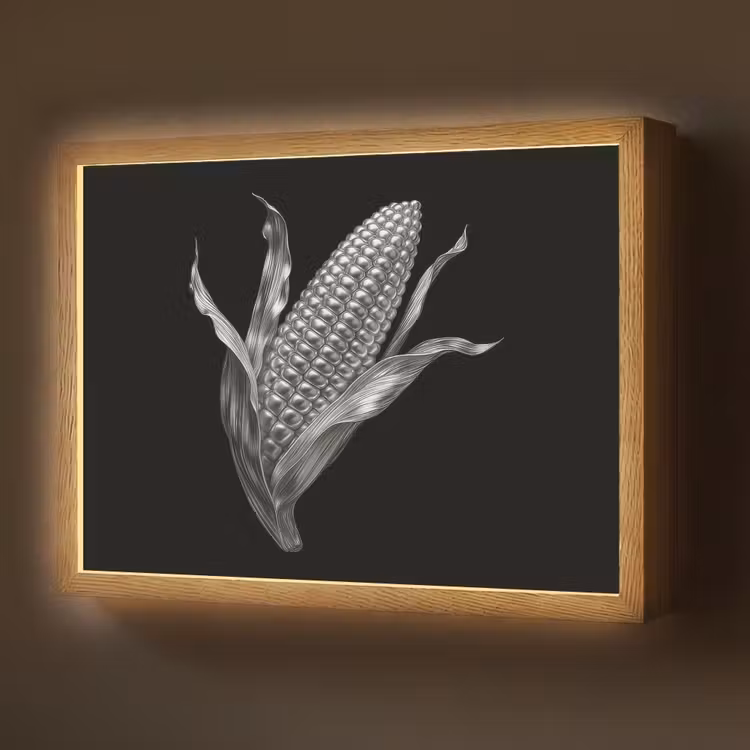 Maïskolf - Glanzend metaal - Elegant Light Box met batterij (Wandlamp) middel -z3d_website