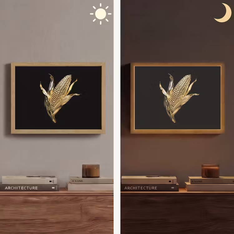 Mais - Eten - Goud - Zwart Light Box met batterij (Wandlamp) middel -sfeer3
