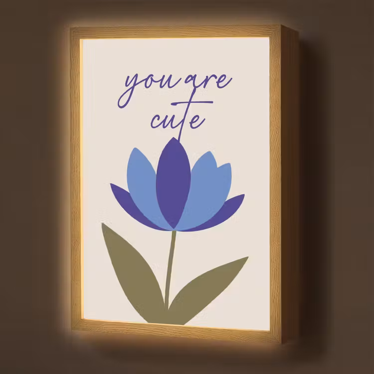 Korenbloem - Valentijn - Bloem - Blauw Light Box met batterij (Wandlamp) middel -z3d_website