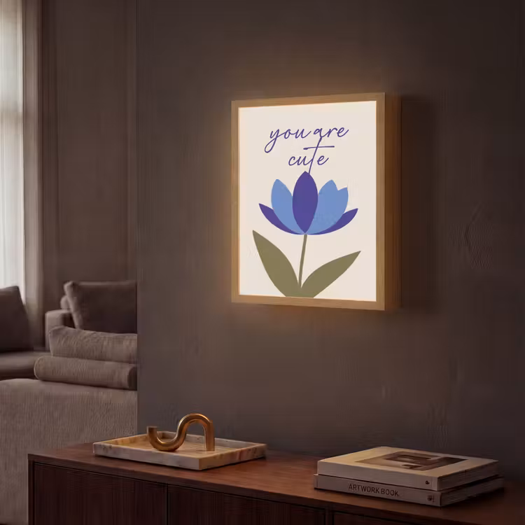 Korenbloem - Valentijn - Bloem - Blauw Light Box met batterij (Wandlamp) middel -sfeer1