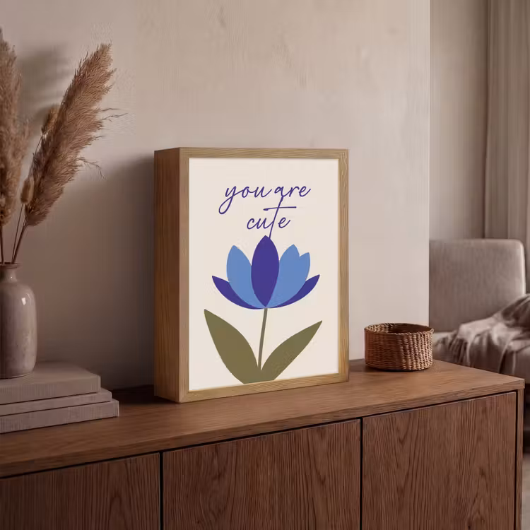 Korenbloem - Valentijn - Bloem - Blauw Light Box met batterij (Wandlamp) middel -sfeer2