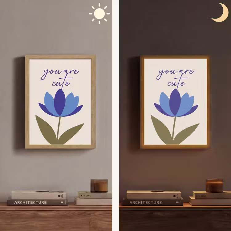Korenbloem - Valentijn - Bloem - Blauw Light Box met batterij (Wandlamp) middel -sfeer3