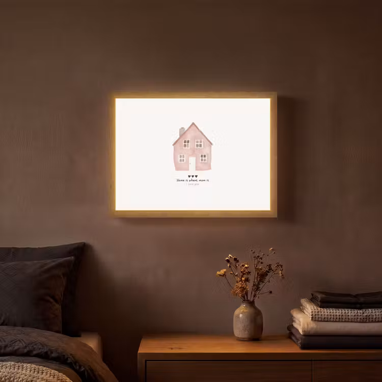 Huisje - Roze - Quote - Moeder Light Box met batterij (Wandlamp) middel -sfeer4