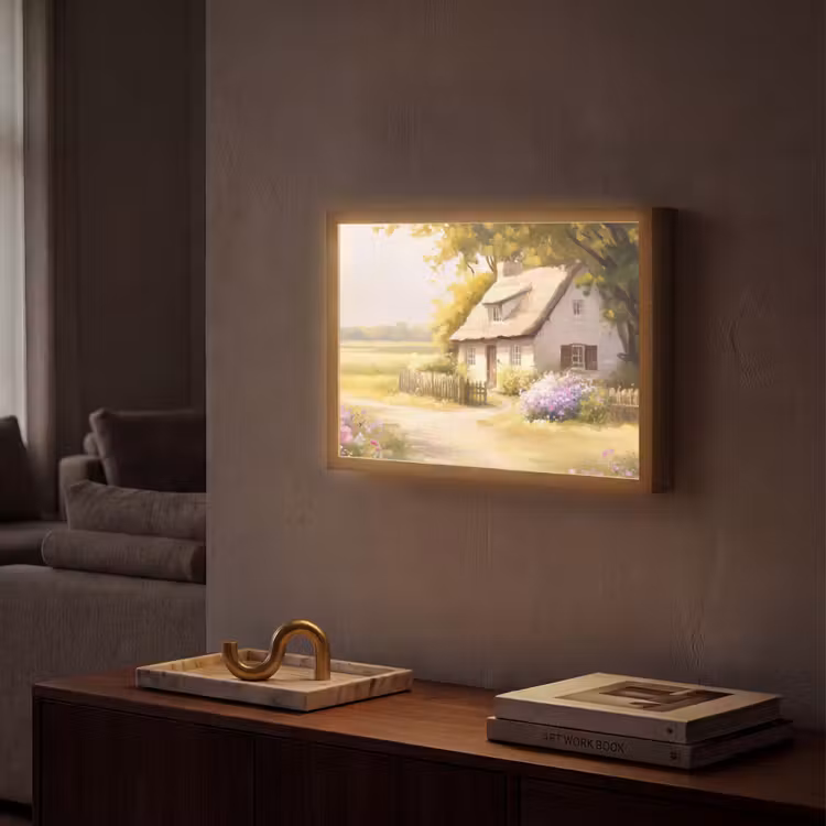 Huisje - Hout - Bloemen Light Box met batterij (Wandlamp) middel -sfeer1