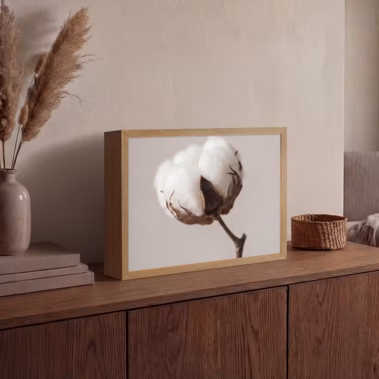 Katoenbol - Minimalistisch - Wit Light Box met batterij (Wandlamp) middel -sfeer2