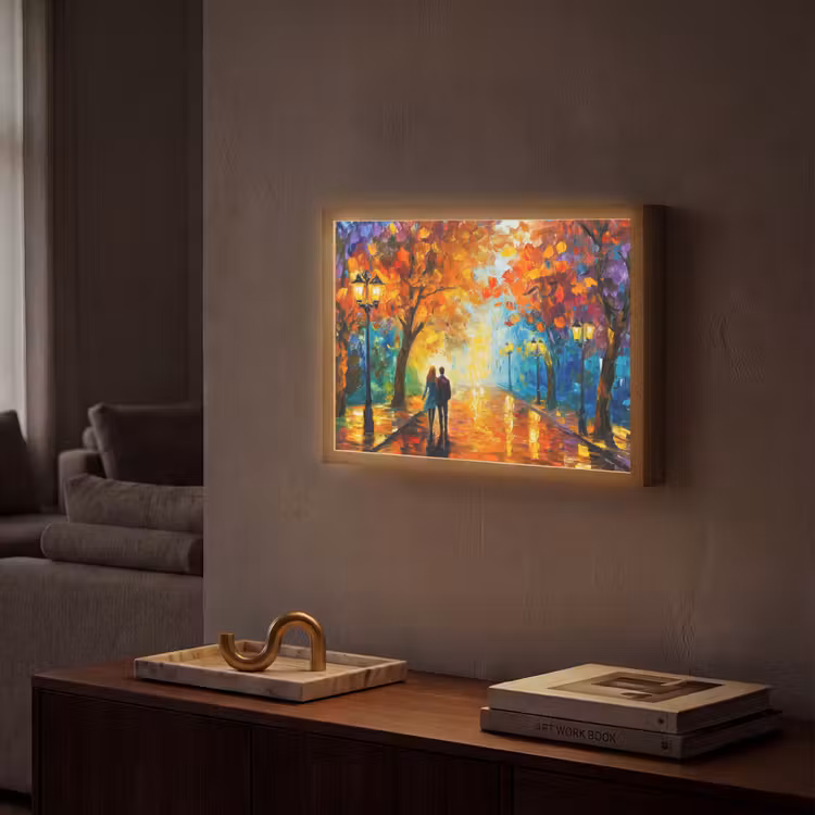Koppel - Liefde - Bos - Kunst Light Box met batterij (Wandlamp) middel -sfeer1
