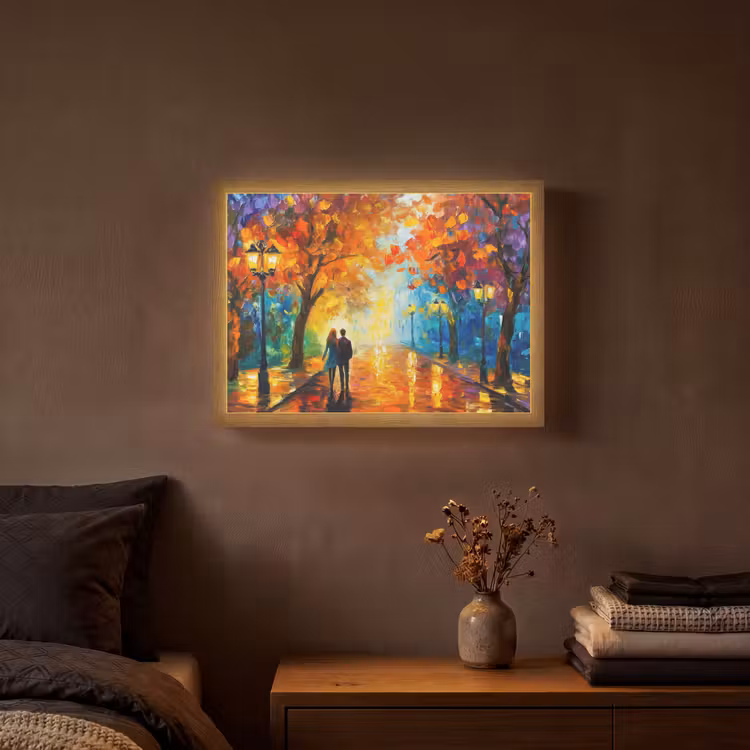 Koppel - Liefde - Bos - Kunst Light Box met batterij (Wandlamp) middel -sfeer4