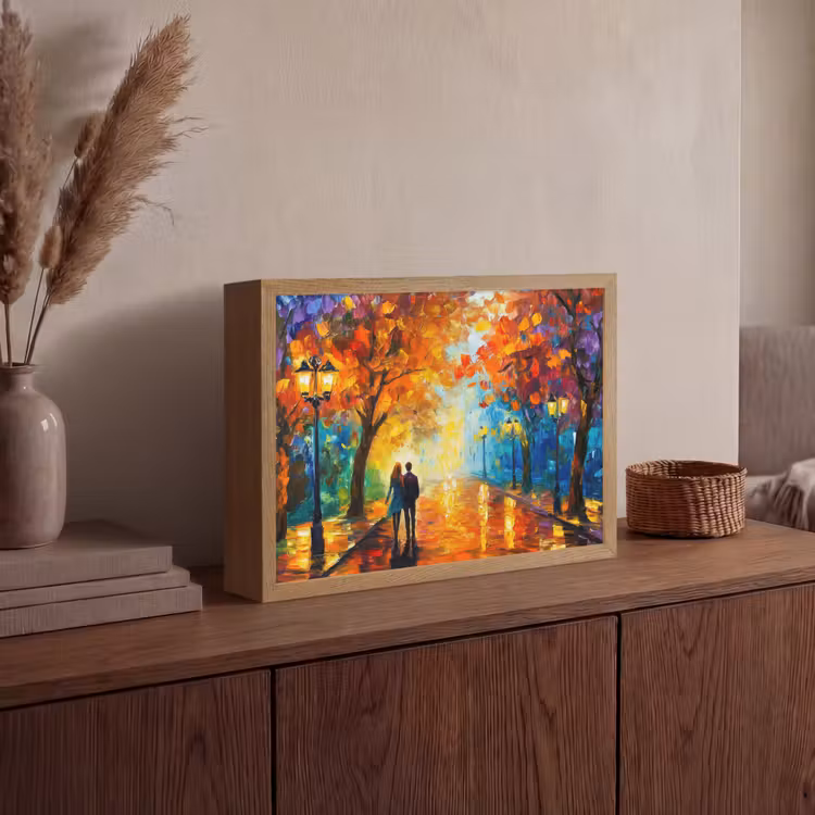 Koppel - Liefde - Bos - Kunst Light Box met batterij (Wandlamp) middel -sfeer2