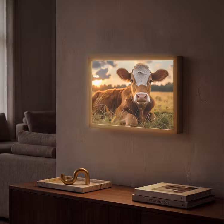 Koe - Dier - Weiland - Gras - Dieren - Natuur Light Box met batterij (Wandlamp) middel -sfeer1