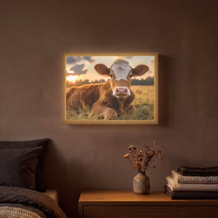 Koe - Dier - Weiland - Gras - Dieren - Natuur Light Box met batterij (Wandlamp) middel -sfeer4