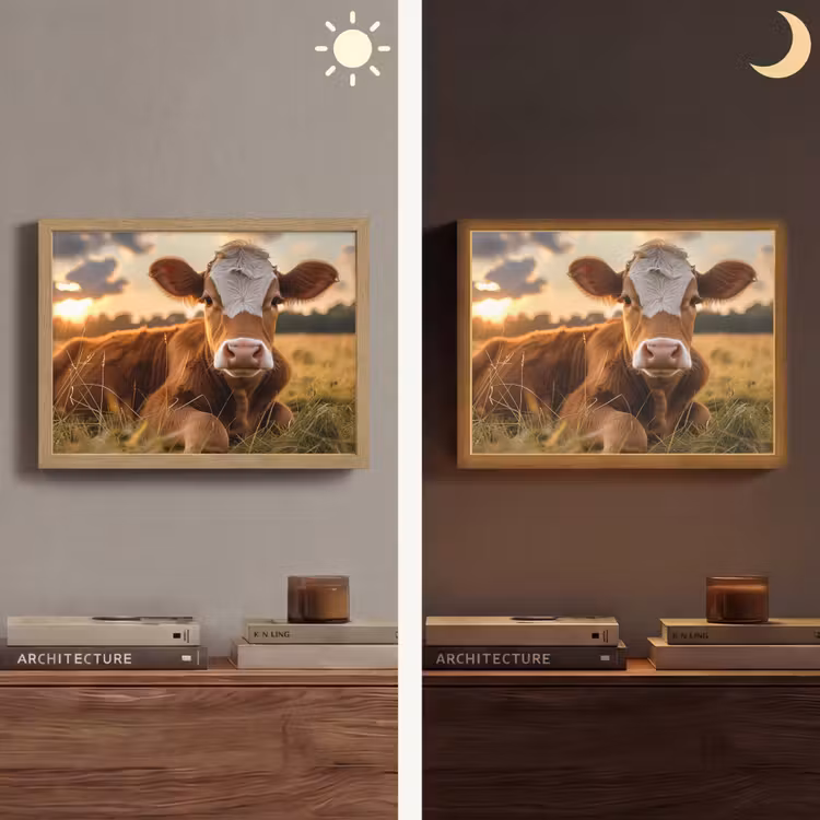 Koe - Dier - Weiland - Gras - Dieren - Natuur Light Box met batterij (Wandlamp) middel -sfeer3