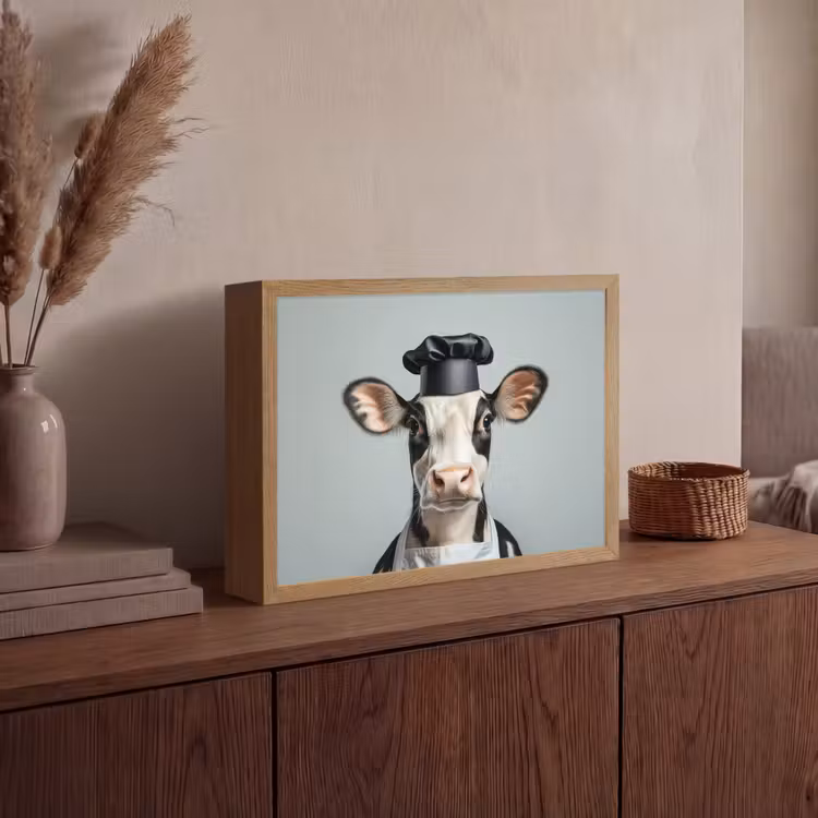 Koe - Zwart - Wit - Kok Light Box met batterij (Wandlamp) middel -sfeer2