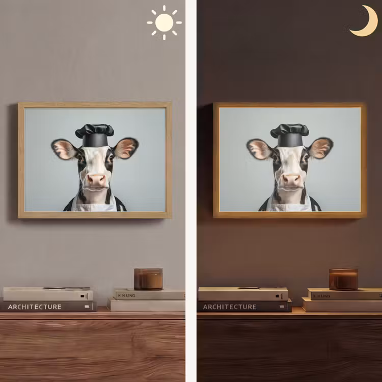 Koe - Zwart - Wit - Kok Light Box met batterij (Wandlamp) middel -sfeer3