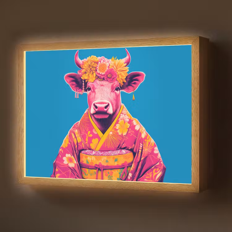 Koe - Bloemenkrans - Oorhangers - Kimono Light Box met batterij (Wandlamp) middel -z3d_website