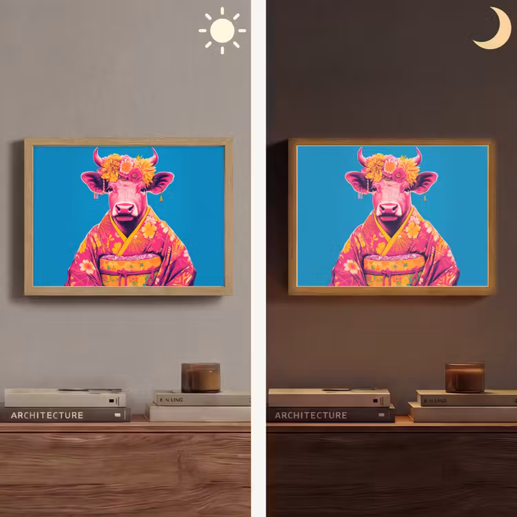 Koe - Bloemenkrans - Oorhangers - Kimono Light Box met batterij (Wandlamp) middel -sfeer3