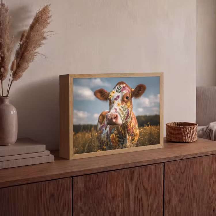 Koe - Bloemen - Weiland Light Box met batterij (Wandlamp) middel -sfeer2