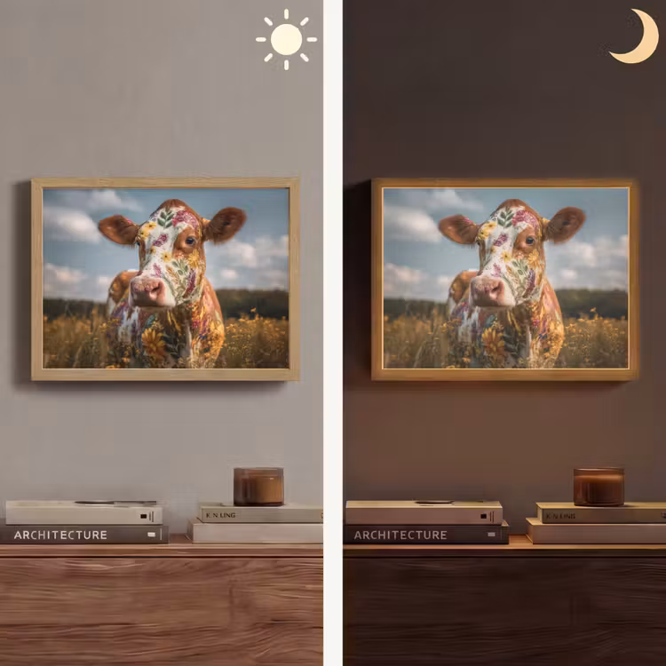 Koe - Bloemen - Weiland Light Box met batterij (Wandlamp) middel -sfeer3