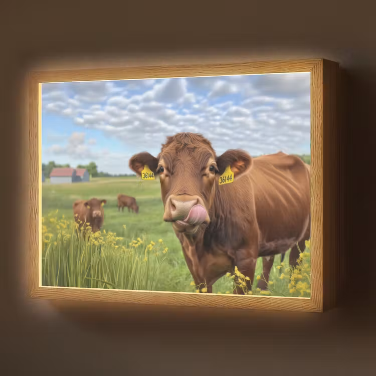 Koe - Weide - Bloemen Light Box met batterij (Wandlamp) middel -z3d_website