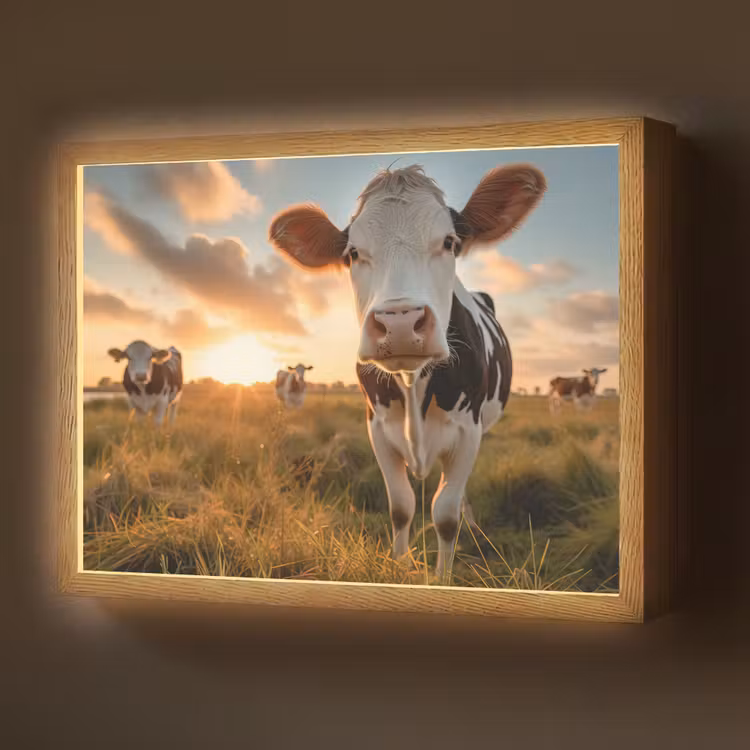Koe - Weiland - Dieren portret - Natuur - Koeien Light Box met batterij (Wandlamp) middel -z3d_website
