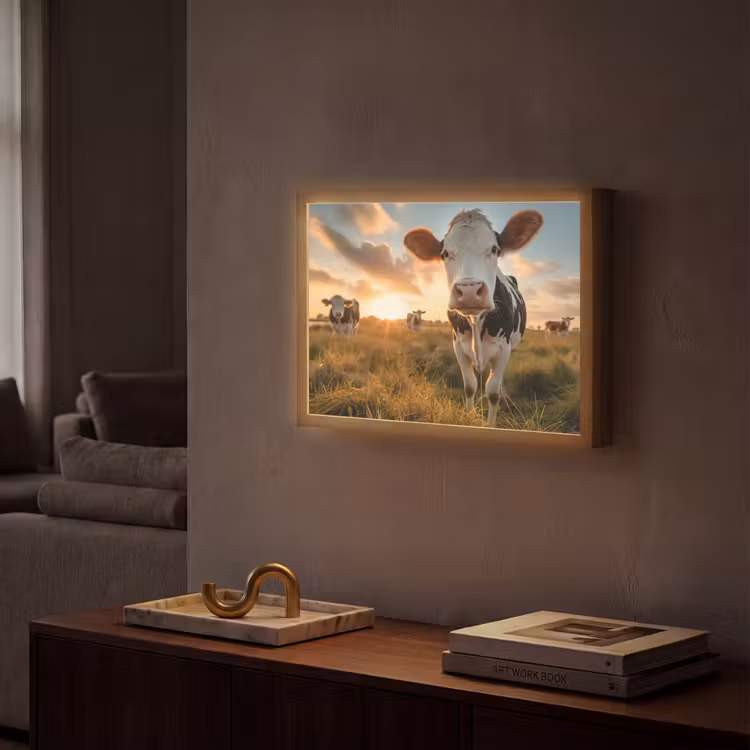 Koe - Weiland - Dieren portret - Natuur - Koeien Light Box met batterij (Wandlamp) middel -sfeer1