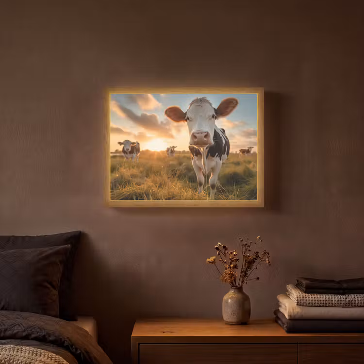 Koe - Weiland - Dieren portret - Natuur - Koeien Light Box met batterij (Wandlamp) middel -sfeer4