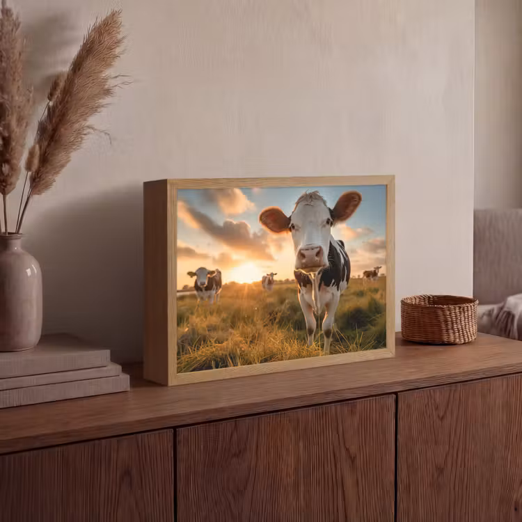 Koe - Weiland - Dieren portret - Natuur - Koeien Light Box met batterij (Wandlamp) middel -sfeer2