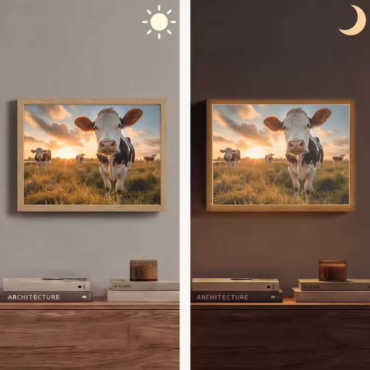Koe - Weiland - Dieren portret - Natuur - Koeien Light Box met batterij (Wandlamp) middel -sfeer3