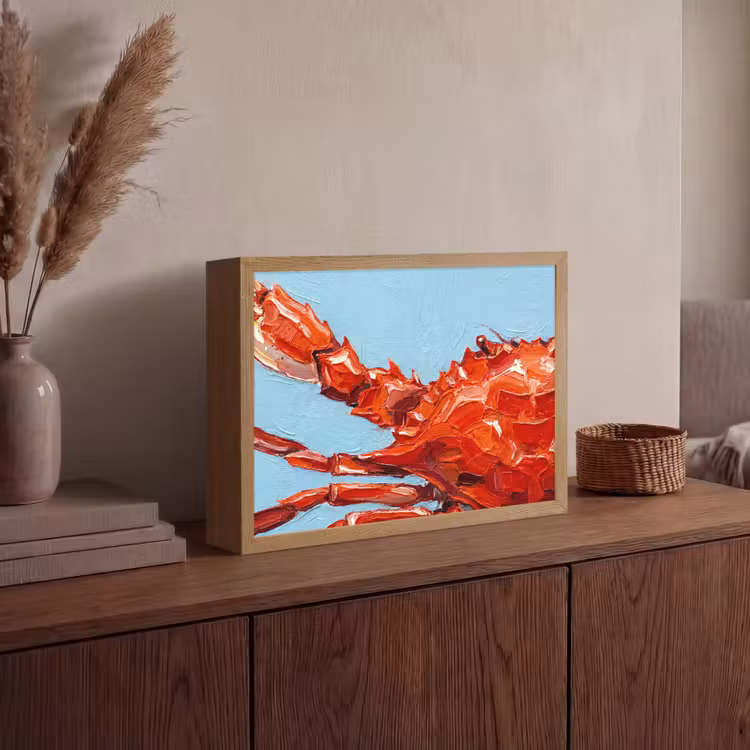 Krab - Zee - Dieren - Abstract - Rood Light Box met batterij (Wandlamp) middel -sfeer2