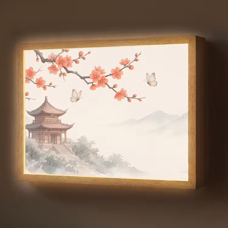 Kraanvogel - Azië - Klassiek Light Box met batterij (Wandlamp) middel -z3d_website