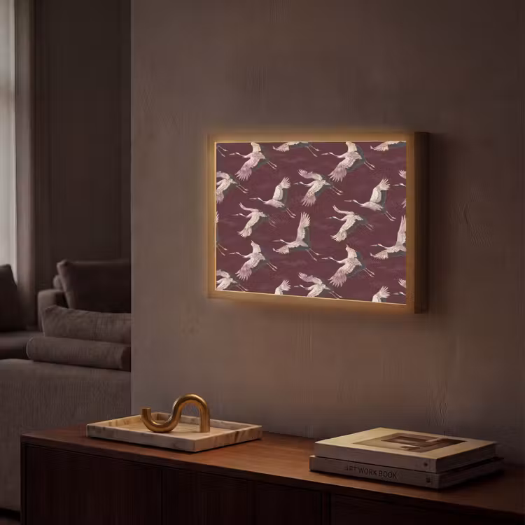 Kraanvogels - Klassiek - Bordeaux Light Box met batterij (Wandlamp) middel 907 -sfeer1