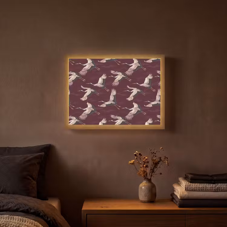 Kraanvogels - Klassiek - Bordeaux Light Box met batterij (Wandlamp) middel 907 -sfeer4