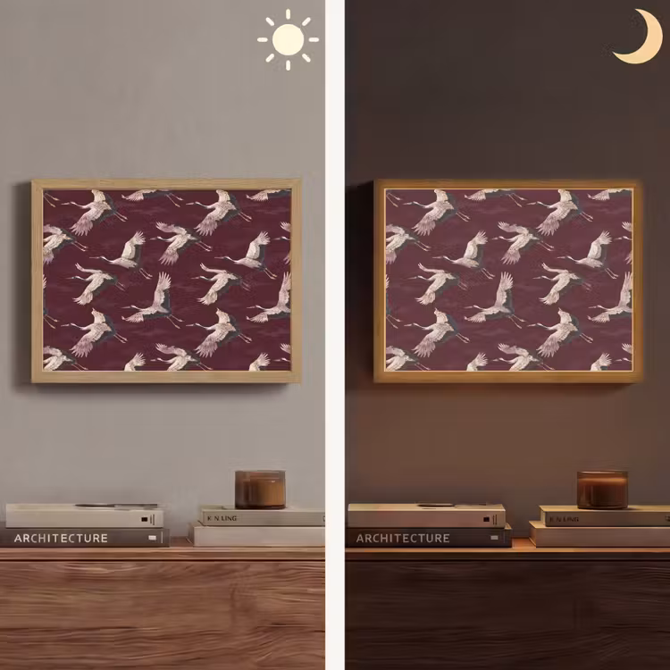 Kraanvogels - Klassiek - Bordeaux Light Box met batterij (Wandlamp) middel 907 -sfeer3