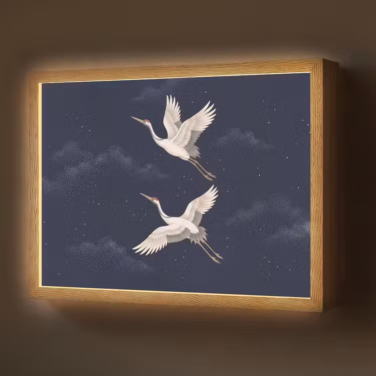 Kraanvogels - Nachthemel - Blauw Light Box met batterij (Wandlamp) middel -z3d_website