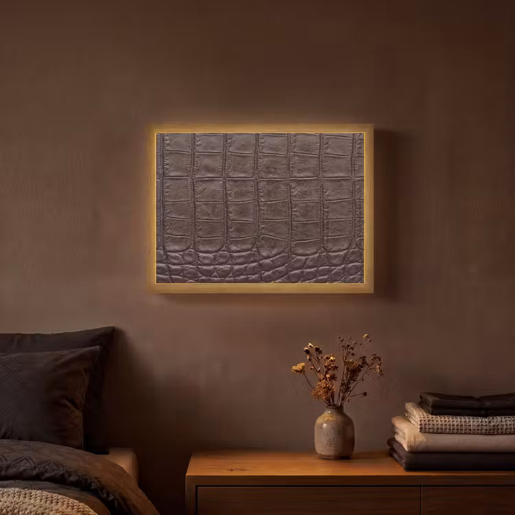 Krokodil - Leer - Bruin Light Box met batterij (Wandlamp) middel -sfeer4